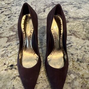 BCBGeneration Brown Suede Pointed-Toe Pumps with Gold Insole